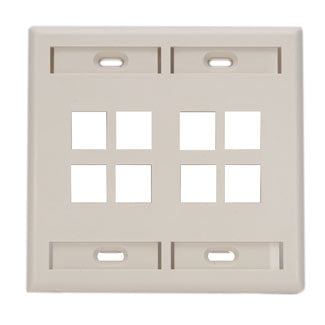 Leviton 42080-8TP | Dual-Gang QuickPort Wallplate with ID Windows, 8-Port, Light Almond