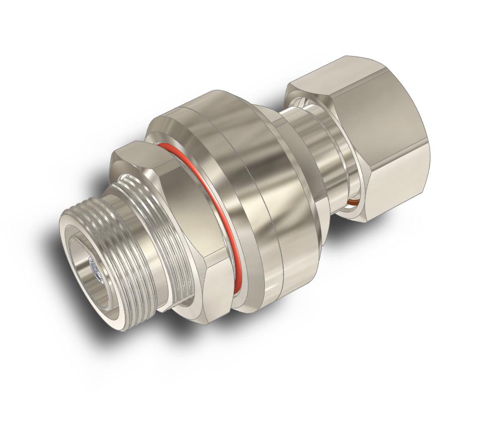 Commscope APC-BDFDM-450A | Quarterwave Surge Arrestor (Cylindrical), 380–520 MHz, with interface types DIN Female Bulkhead and DIN Male, Includes Hardware