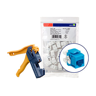 Leviton 5G110-JL5 | 150 eXtreme Cat 5e QuickPort Jacks, Bulk QuickPack, Blue, Kitted with JackRapid Tool
