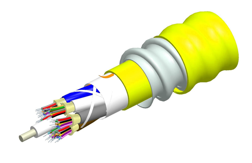 Commscope N-024-DZ-8W-FSUYL/B2 | TeraSPEED Low Smoke Zero Halogen Riser Distribution Cable, interlocking aluminum armored with low smoke zero halogen riser jacket, 24 fiber single-unit