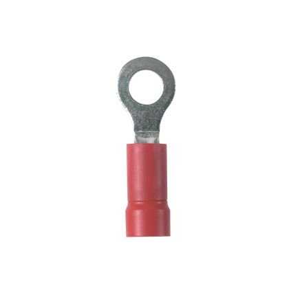 Panduit PV18-8R-CY | Pan-Term Ring Terminal, Red, Vinyl, 16-22 AWG, #8 Stud, PK100