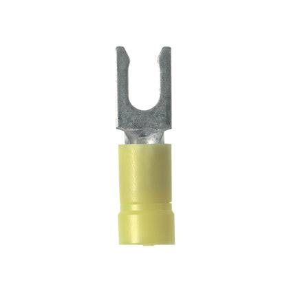 Panduit PV10-8LF-L | Pan-Term Fork Terminal, Yellow, Vinyl, 10-12 AWG, #8 Stud, PK50