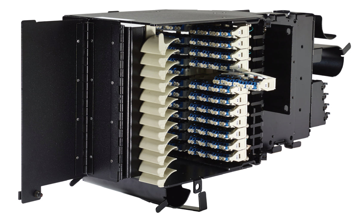 Commscope NGFB-TB1MLUL | Next Generation Frame (NGF) Fiber Termination Block, 144 SC/APC, singlemode, left oriented, upward cable exit, black