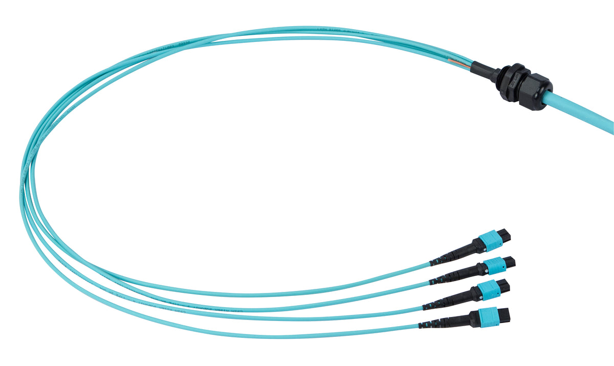 Commscope UGXMXMXAH-MBF026 | 33 inch breakout (end A/end B), with gland, no pulling grip [standard option] | Jacket Color - Aqua, Cord Length - 26 Ft