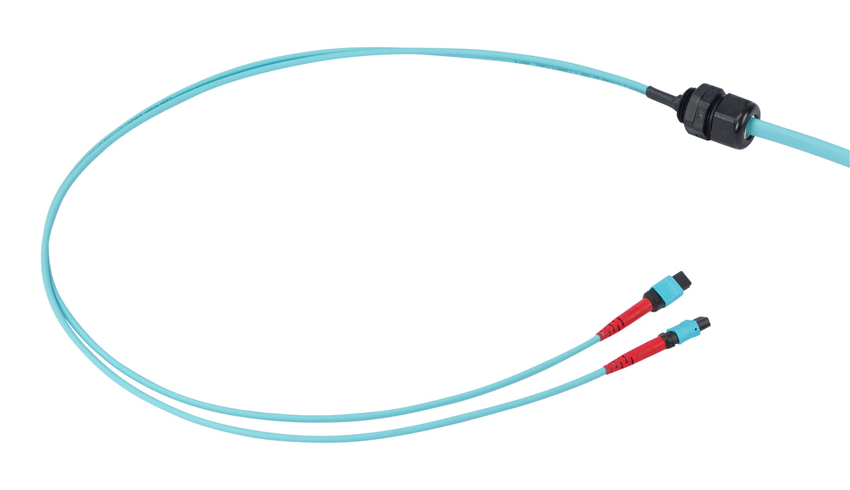 Commscope UGX2X2XBM-MBM02 | 33 inch breakout (end A/end B), with gland, no pulling grip [standard option] | Jacket Color - Aqua | Cord Length - 2 Ft