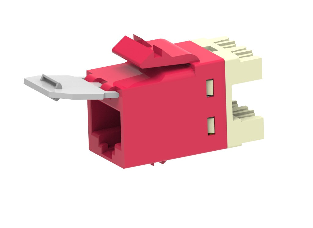 Commscope USL10G-DC-RED | Uniprise USL Series Modular Jack, RJ45, category 6A, T568A/T568B, unshielded, with dust cover, red