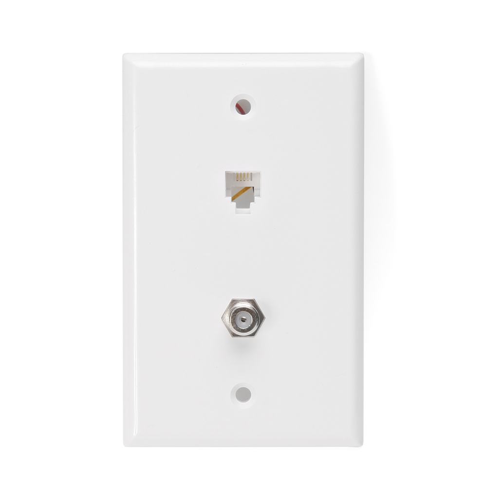 Leviton 40259-W | Standard Telephone Wall Jack, 6P4C x F, Screw Terminals, White