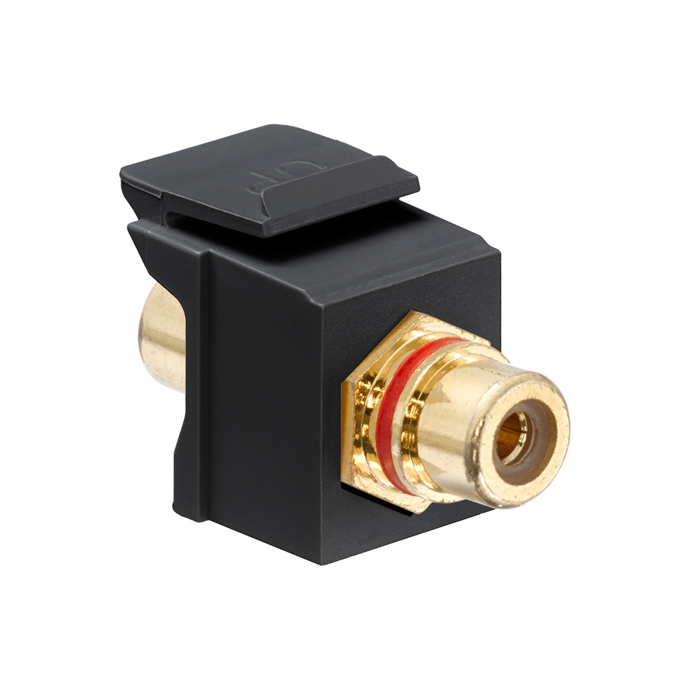 Leviton 40830-BEE | RCA Feedthrough QuickPort Connector, Gold-Plated, Black Stripe, Black Housing