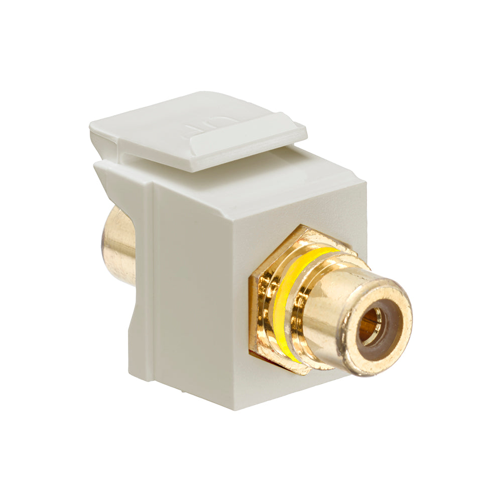 Leviton 40830-BIY | RCA Feedthrough QuickPort Connector, Gold-Plated, Yellow Stripe, Ivory Housing