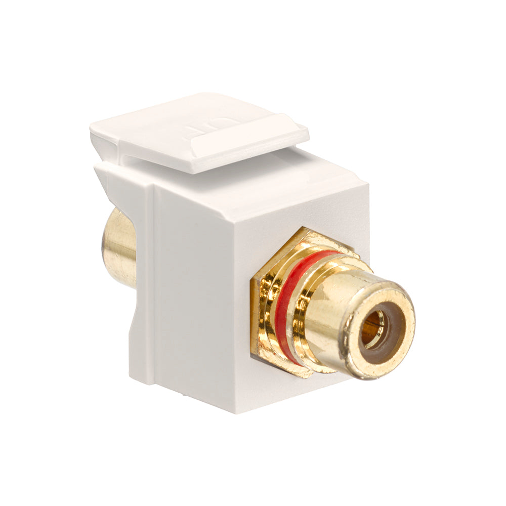 Leviton 40830-BTY | RCA Feedthrough QuickPort Connector, Gold-Plated, Yellow Stripe, Light Almond Housing