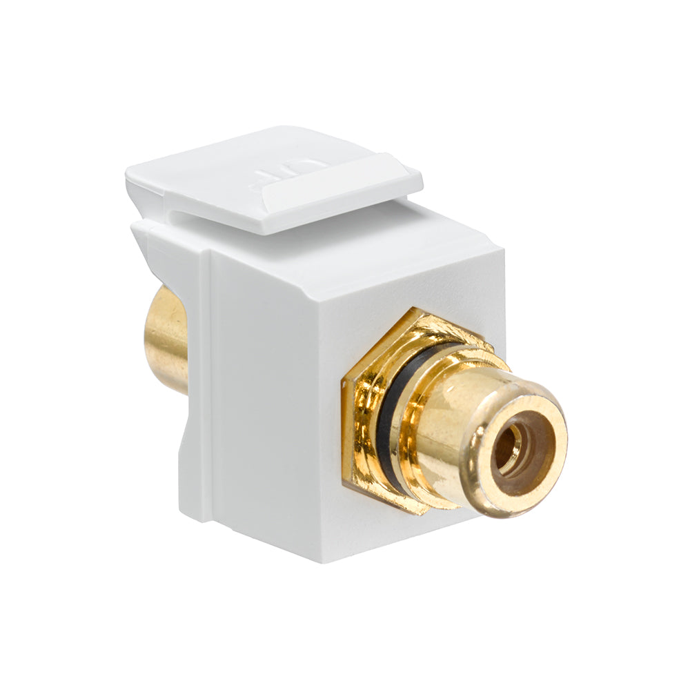 Leviton 40830-BWL | RCA Feedthrough QuickPort Connector, Gold-Plated, Blue Stripe, White Housing