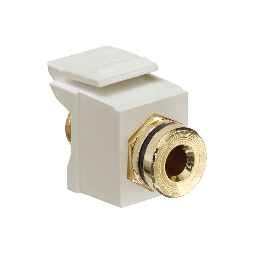 Leviton 40837-BIE | Banana Jack QuickPort Coupler, Gold-Plated, Black Stripe, Ivory Housing