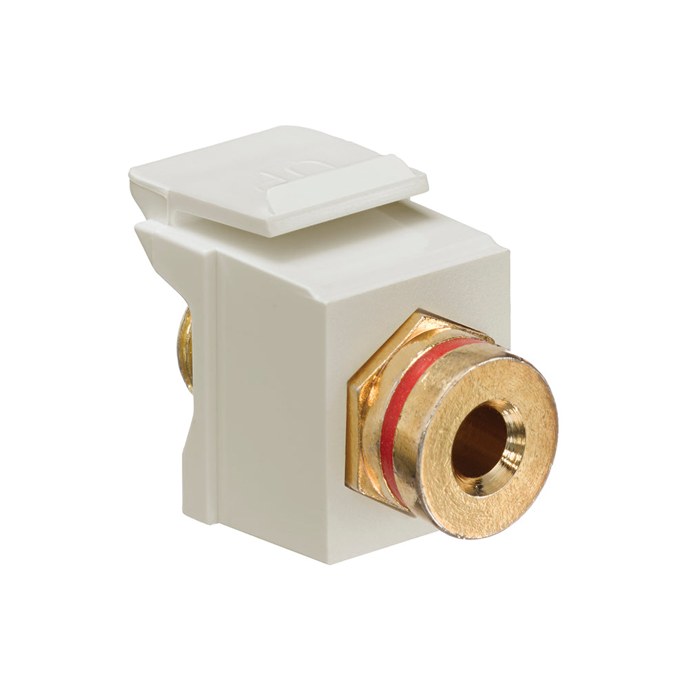 Leviton 40837-BIR | Banana Jack QuickPort Coupler, Gold-Plated, Red Stripe, Ivory Housing