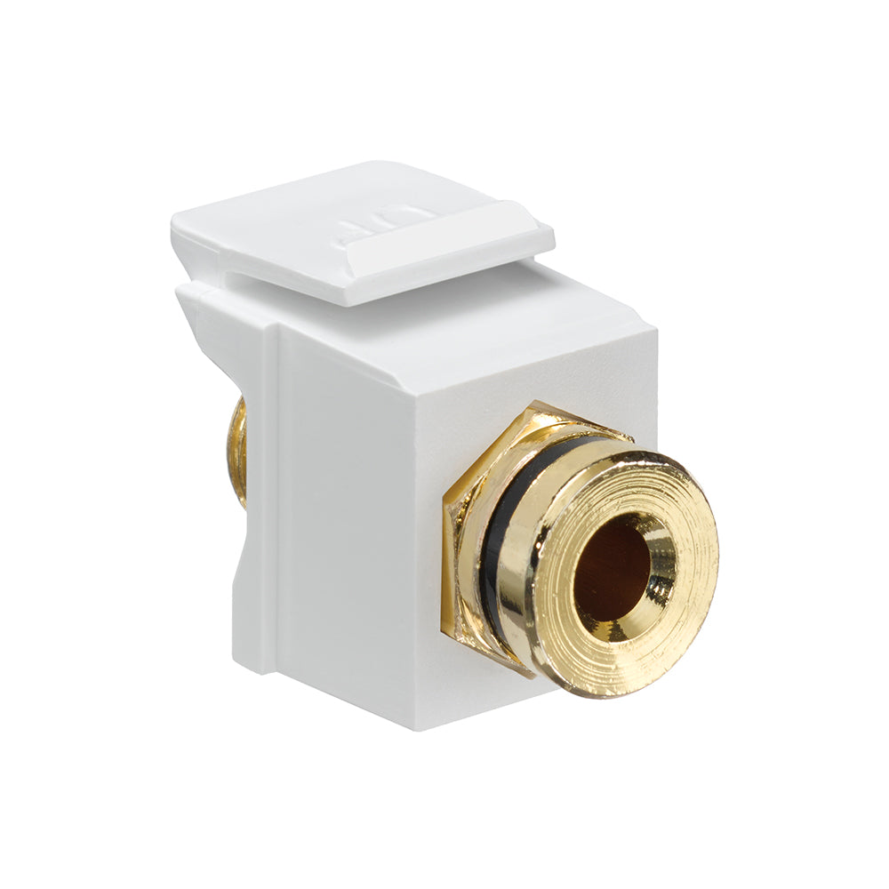 Leviton 40837-BWE | Banana Jack QuickPort Coupler, Gold-Plated, Black Stripe, White Housing