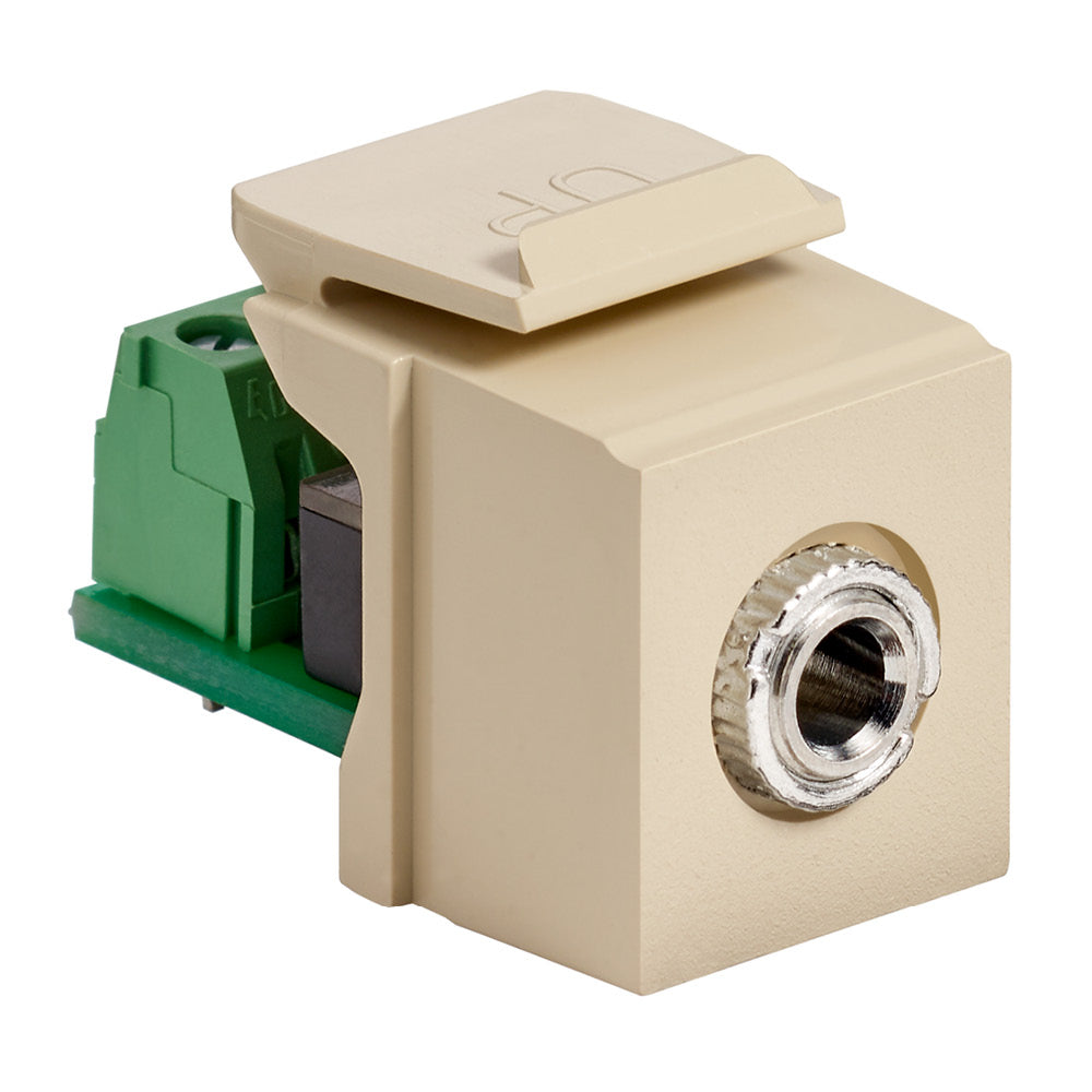 Leviton 40839-SIS | 3.5mm Stereo QuickPort Connector, Female to Screw Terminal, Ivory Housing