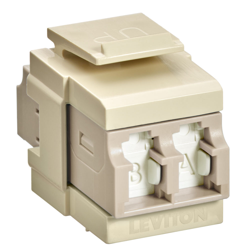 Leviton 41086-MLI | QuickPort Duplex LC Adapter, Shuttered, MM, Zirconia Ceramic Sleeve, Beige/Ivory