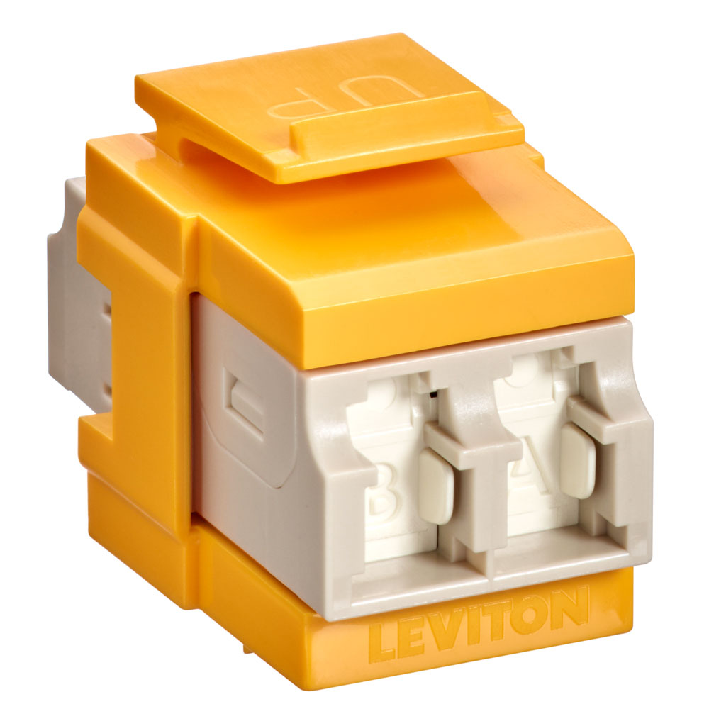 Leviton 41086-MLY | QuickPort Duplex LC Adapter, Shuttered, MM, Zirconia Ceramic Sleeve, Beige/Yellow