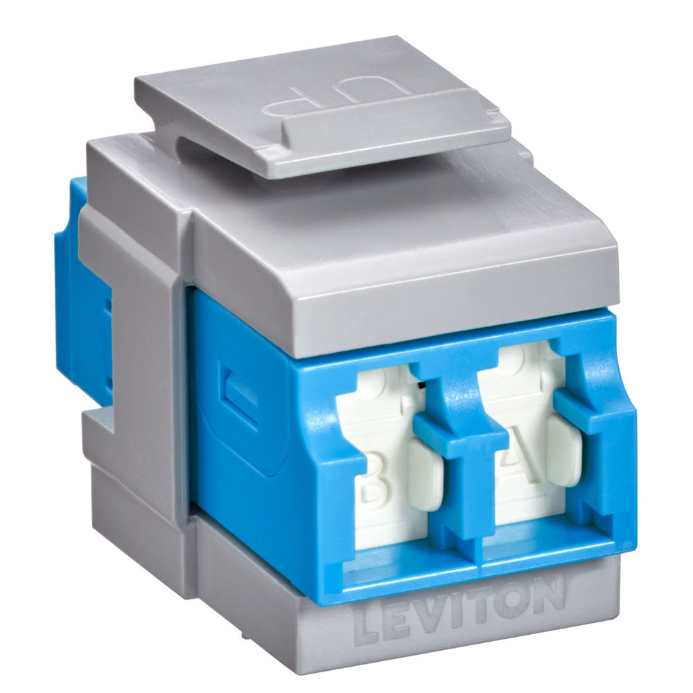 Leviton 41086-SLG | QuickPort Duplex LC Adapter, Shuttered, SM, Zirconia Ceramic Sleeve, Blue/Gray