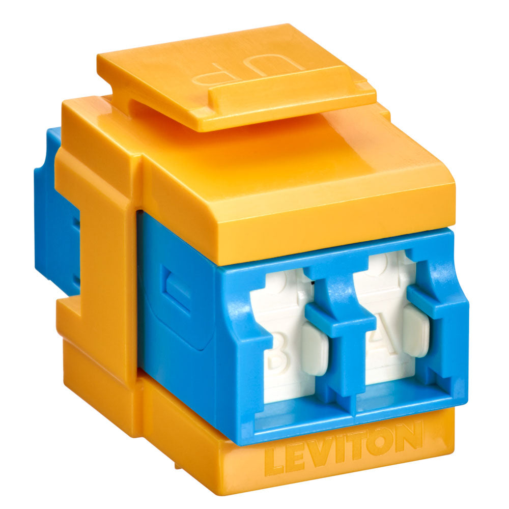 Leviton 41086-SLY | QuickPort Duplex LC Adapter, Shuttered, SM, Zirconia Ceramic Sleeve, Blue/Yellow