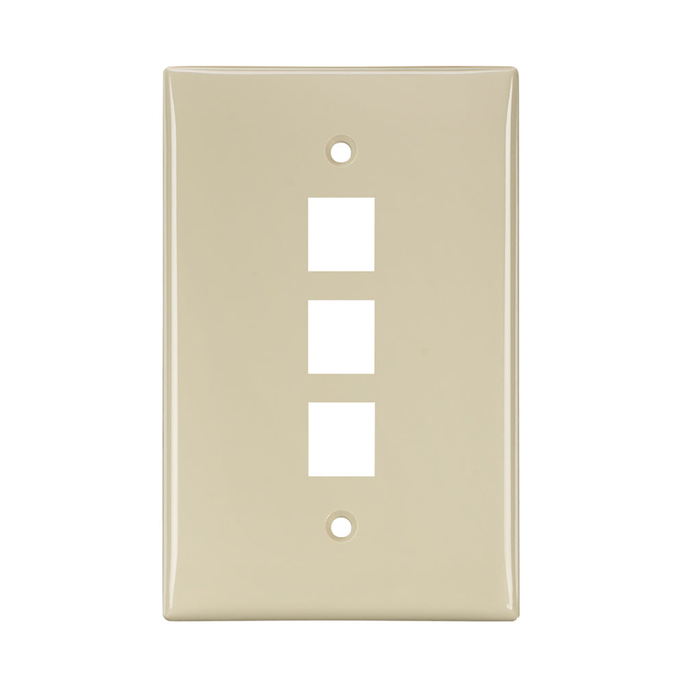 Leviton 41091-3IN | Midsize Single-Gang QuickPort Wallplate, 3-Port, Ivory