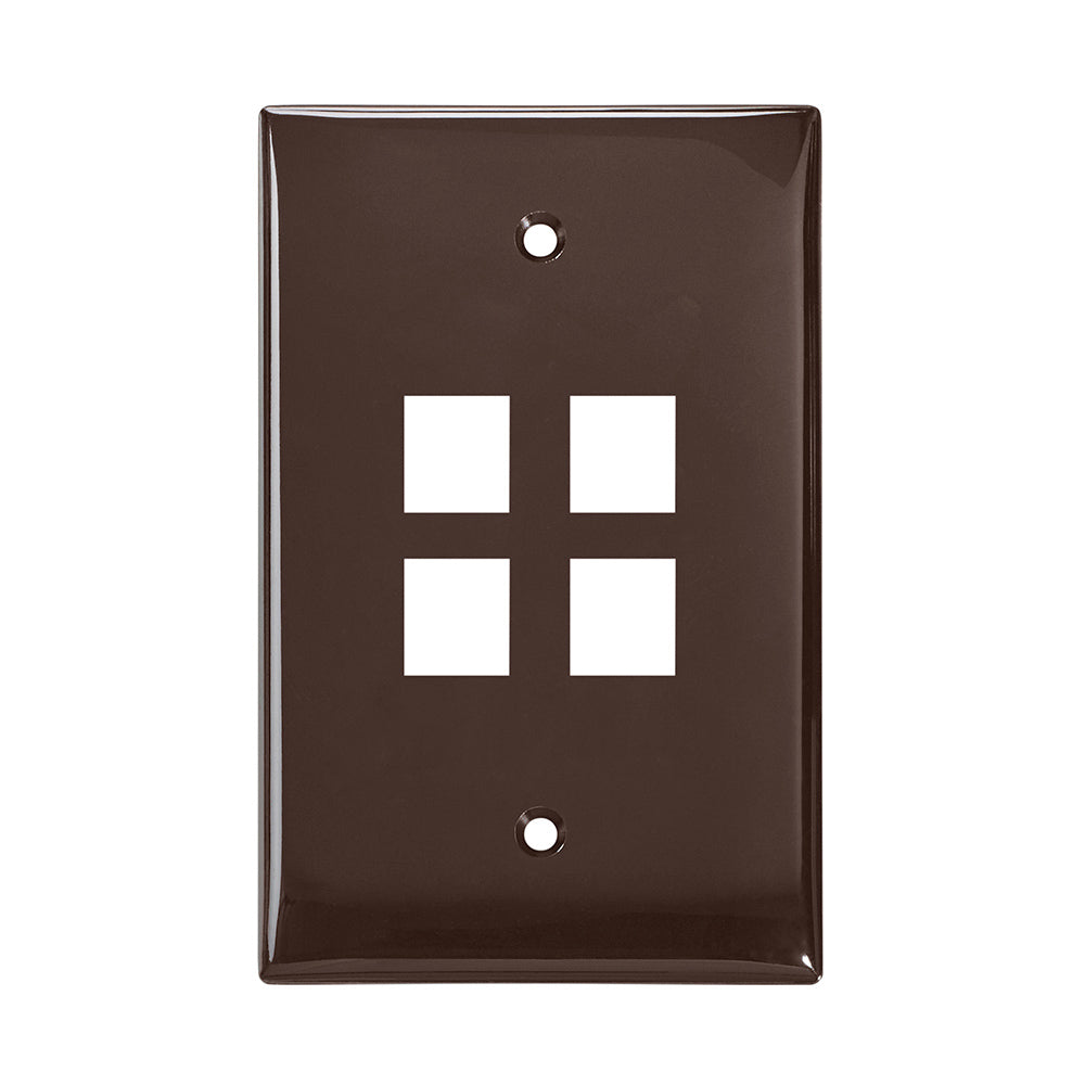Leviton 41091-4BN | Midsize Single-Gang QuickPort Wallplate, 4-Port, Brown