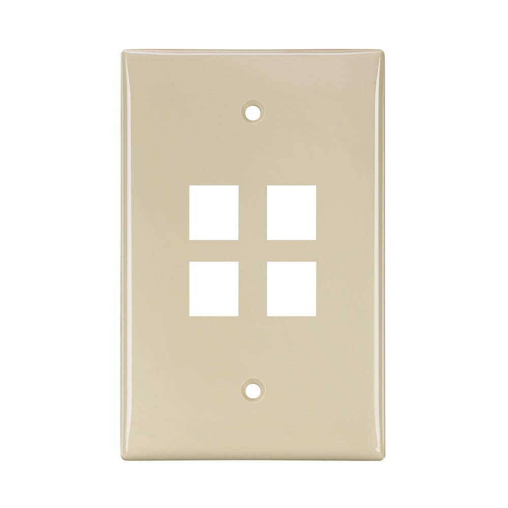 Leviton 41091-4IN | Midsize Single-Gang QuickPort Wallplate, 4-Port, Ivory