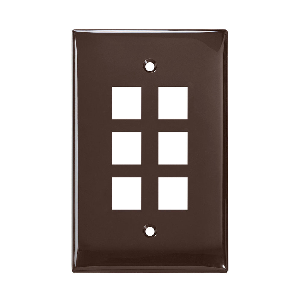 Leviton 41091-6BN | Midsize Single-Gang QuickPort Wallplate, 6-Port, Brown