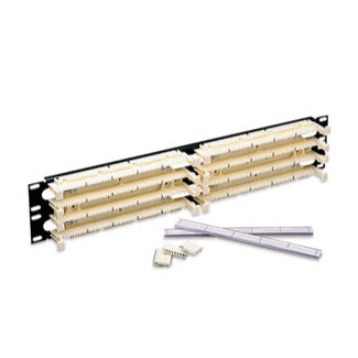 Leviton 41DBR-1F4 | Cat 5e 110-Style Rack-Mount Wiring Block Kit, includes 100-pair 1RU panel, labels, and 24 Cat 5e C-4 clips