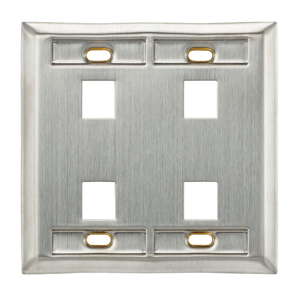 Leviton 43080-2L4 | Stainless Steel QuickPort Wallplate, Dual Gang, 4-Port, with Designation Windows