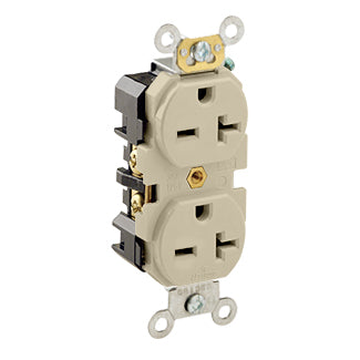 Leviton 5462-GY | Duplex Receptacle Outlet, Heavy-Duty Industrial Specification Grade, Smooth Face, 20 Amp, Gray