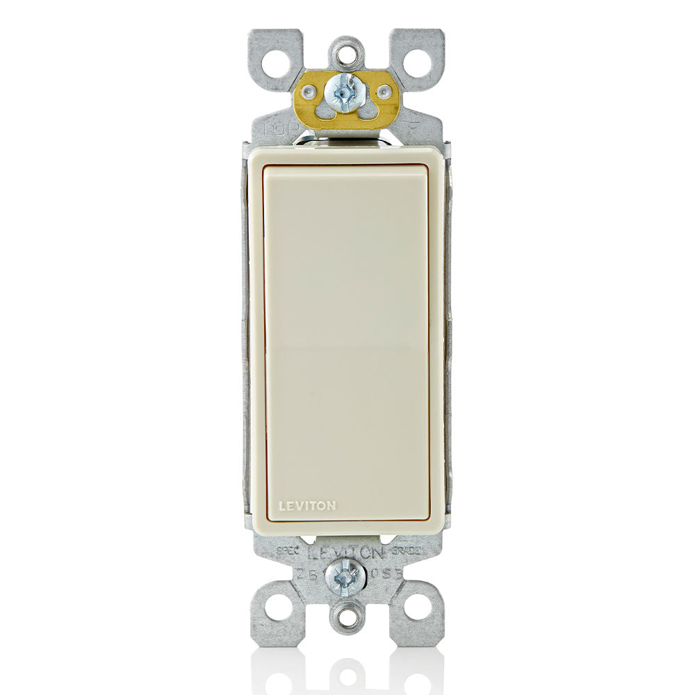 Leviton 5601-P2T | 15 Amp, 120/277 Volt, Decora Rocker Single-Pole AC Quiet Switch, Residential Grade, Self-grounding - Light Almond