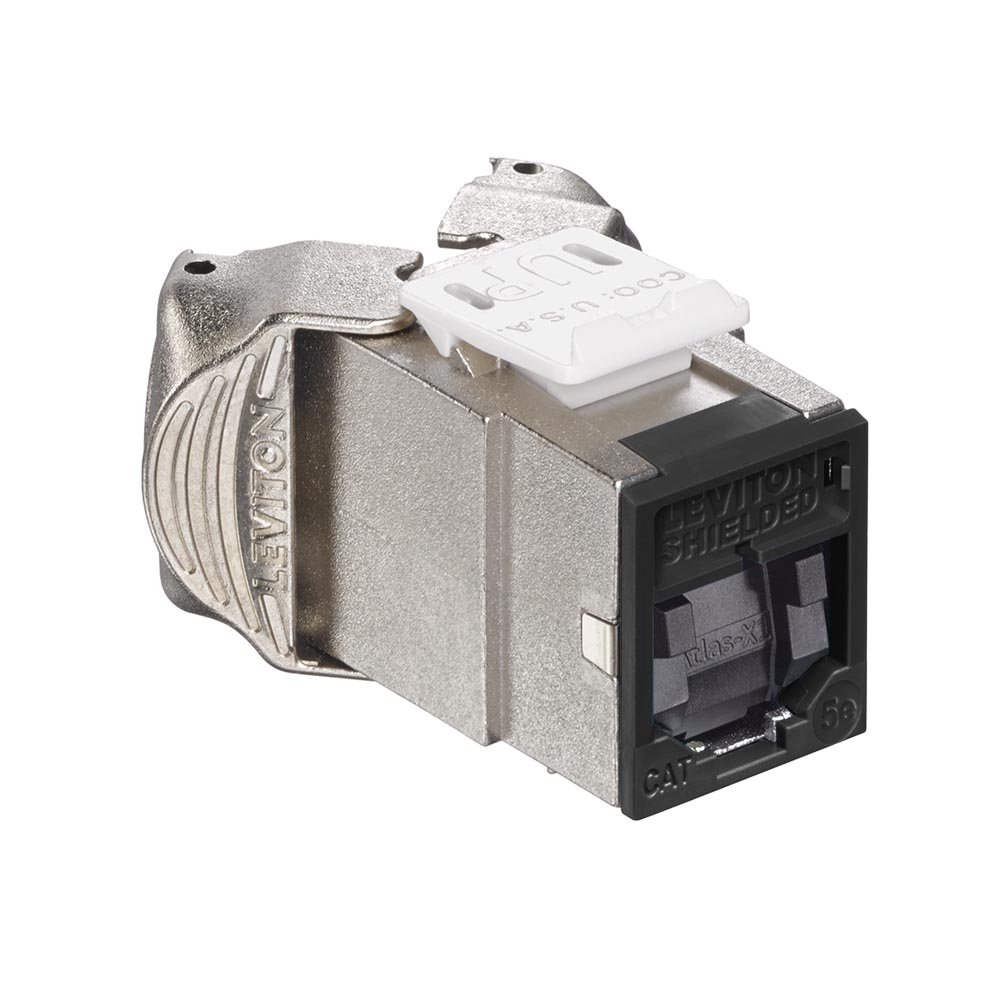 Leviton 5ESJK-SE5 | Atlas-X1 Cat 5e Shielded QuickPort Jack with Shutters, Black
