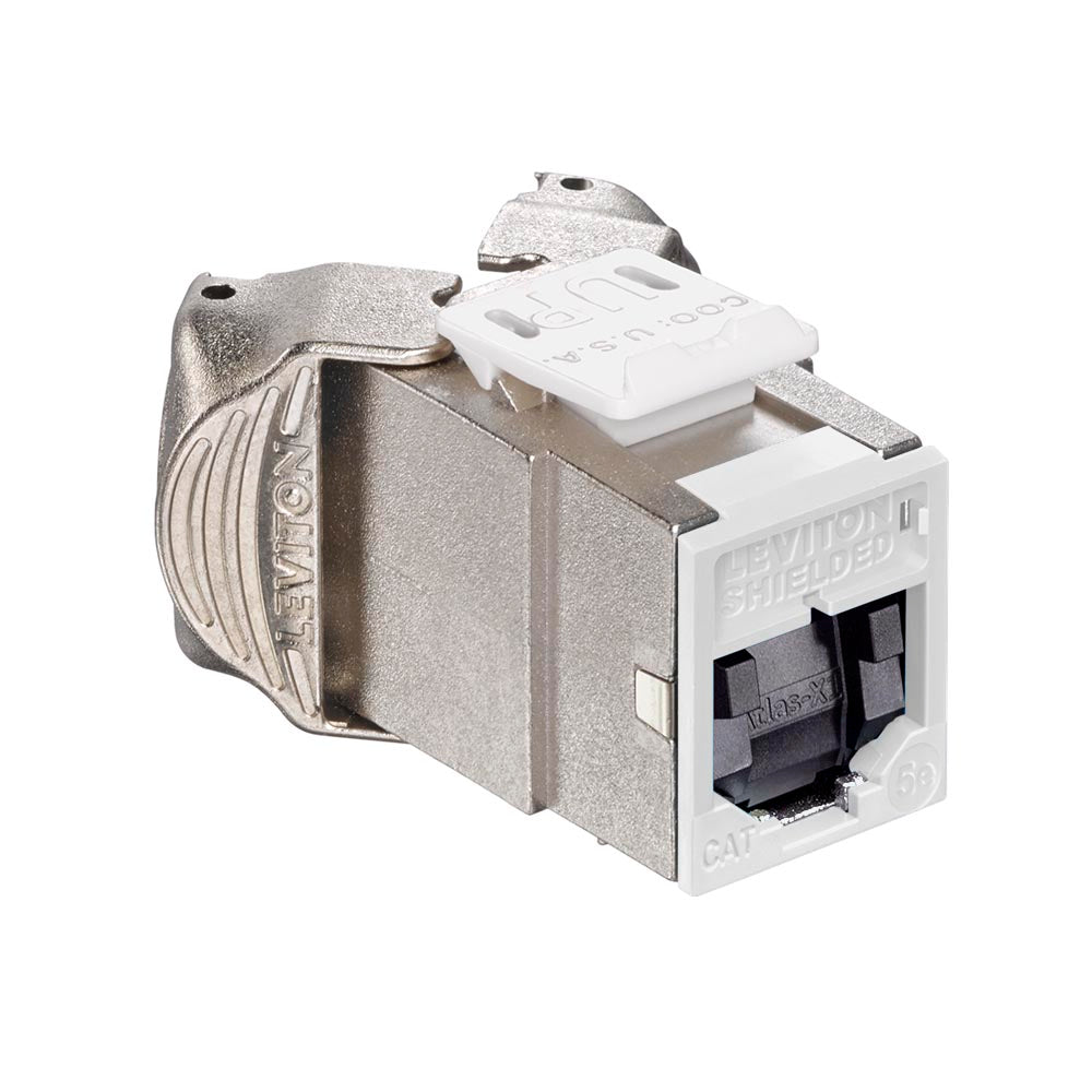 Leviton 5ESJK-SW5 | Atlas-X1 Cat 5e Shielded QuickPort Jack with Shutters, White