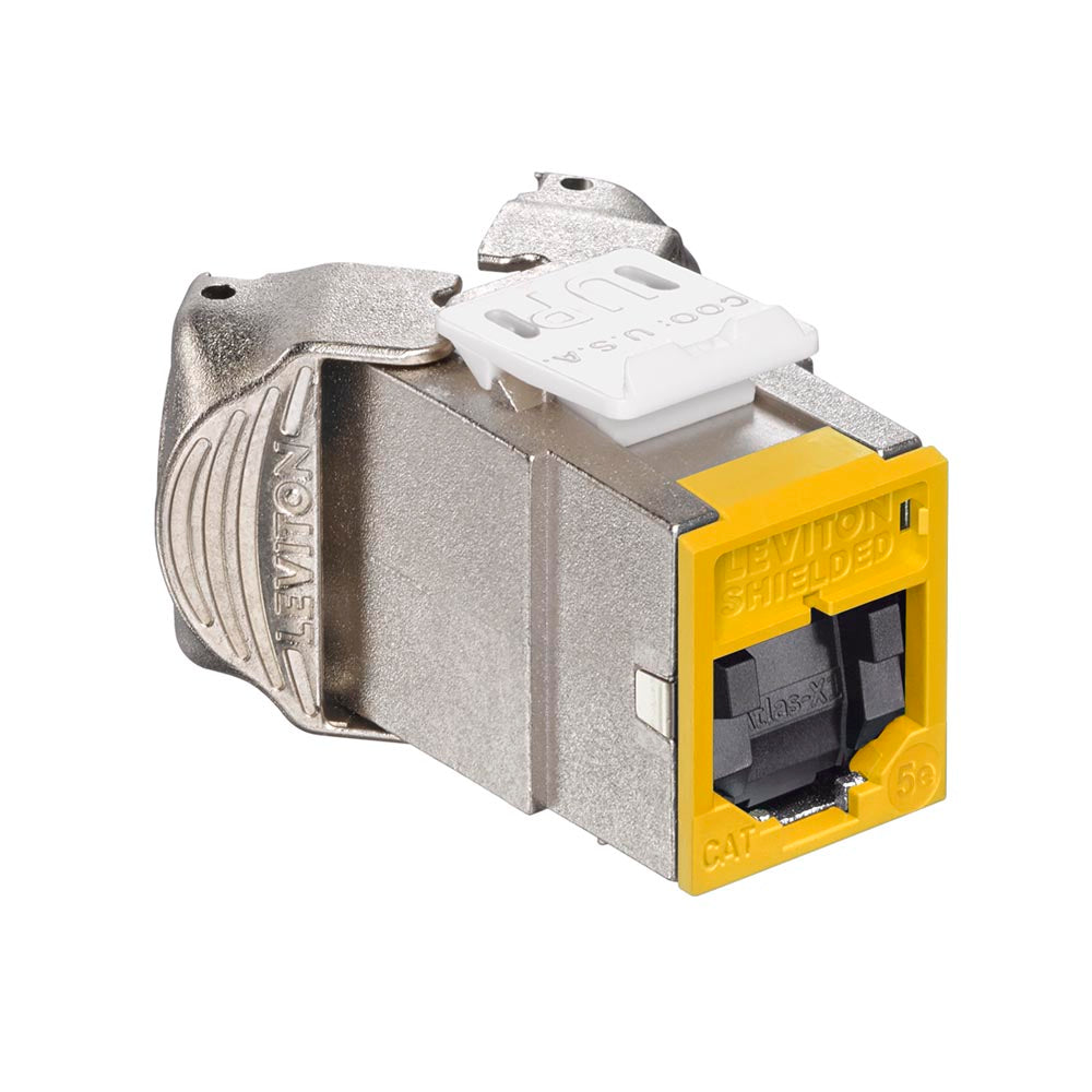 Leviton 5ESJK-SY5 | Atlas-X1 Cat 5e Shielded QuickPort Jack with Shutters, Yellow