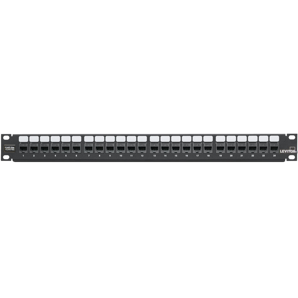 Leviton 5G270-U24 | Cat 5e Flat QuickPort Patch Panel, 24-Port, 1RU, Cable Management bar included