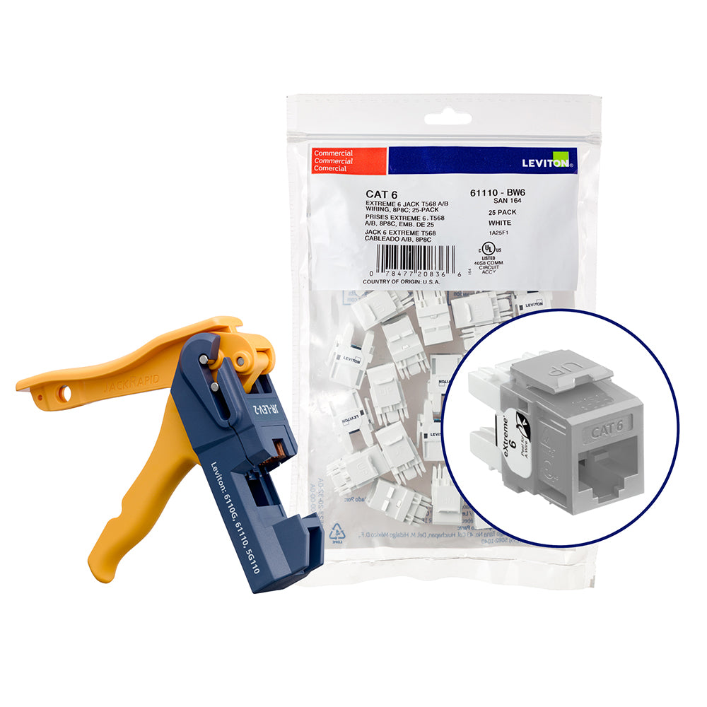 Leviton 61110-JG6 | 150 eXtreme Cat 6 QuickPort Jacks, Bulk QuickPack, Gray, Kitted with JackRapid Tool