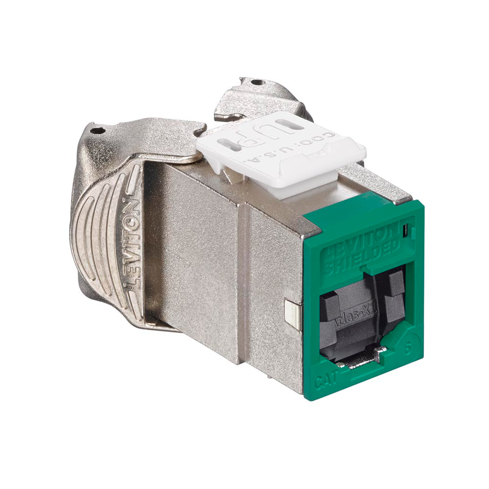 Leviton 61SJK-SV6 | Atlas-X1 Cat 6 Shielded QuickPort Jack with Shutters, Green