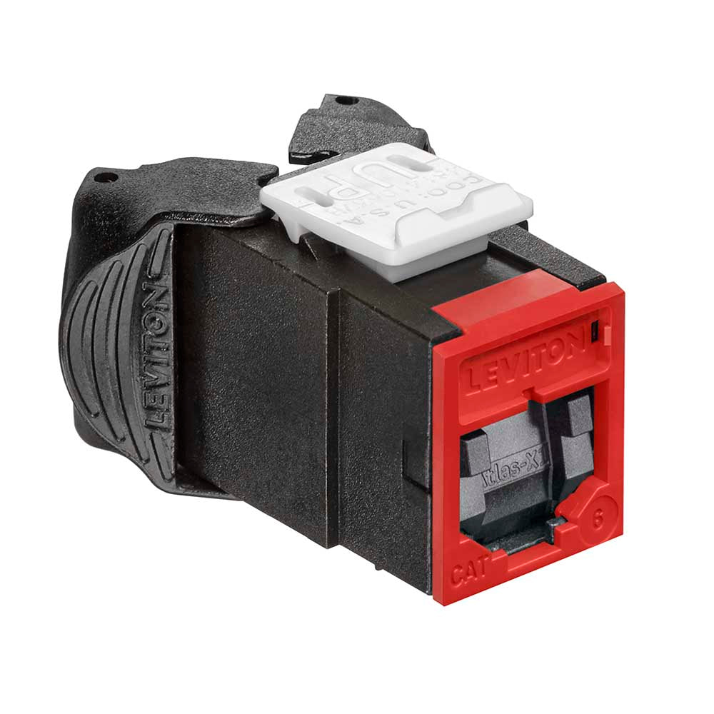 Leviton 61UJK-SC6 | Atlas-X1 Cat 6 UTP QuickPort Jack with Shutters, Crimson