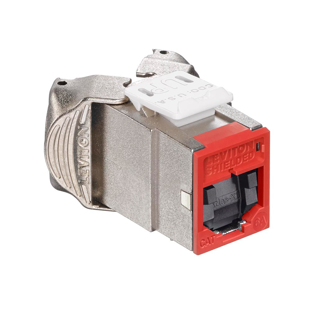 Leviton 6ASJK-SE6 | Atlas-X1 Cat 6A Shielded QuickPort Jack with Shutters, Component-Rated, Black