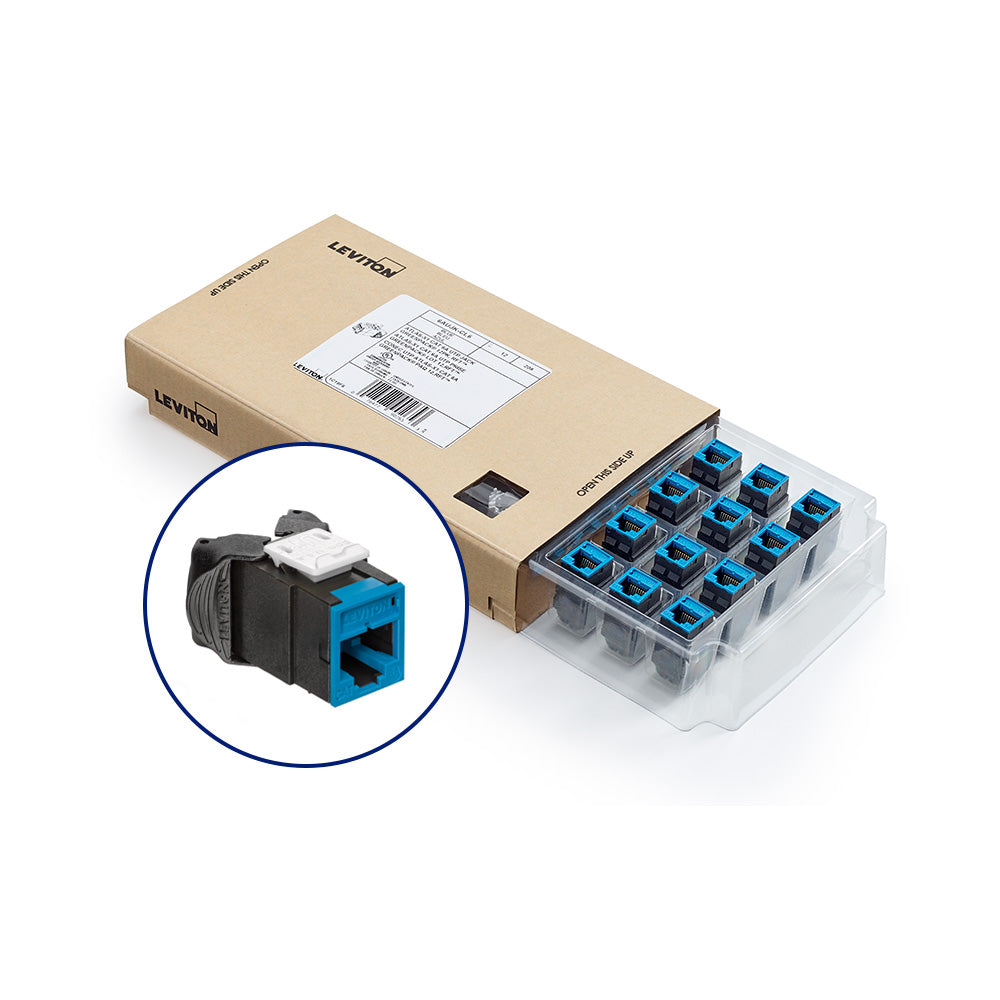Leviton 6AUJK-CL6 | Atlas-X1 Cat 6A UTP QuickPort Jack, Blue, GreenPack 12-Pack (includes 12 jacks and 12 wire managers)