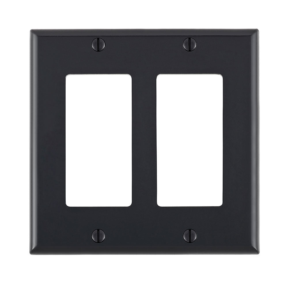 Leviton 80409-NE | 2-Gang Decora/GFCI Device Decora Wallplate/Faceplate, Standard Size, Thermoplastic Nylon, Device Mount, Black