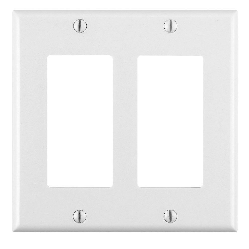 Leviton 80409-W | 2-Gang Decora/GFCI Device Decora Wallplate/Faceplate, Standard Size, Thermoset, Device Mount - White