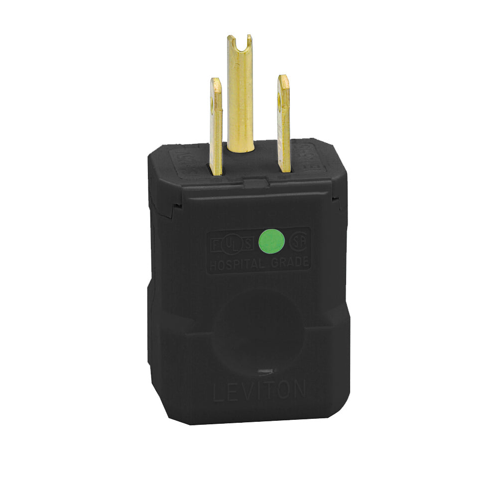 Leviton 8256-VB | 15 Amp, 125 Volt, NEMA 5-15P, 2P, 3W, Plug, Straight Blade, Hospital Grade, Grounding, Python - Black