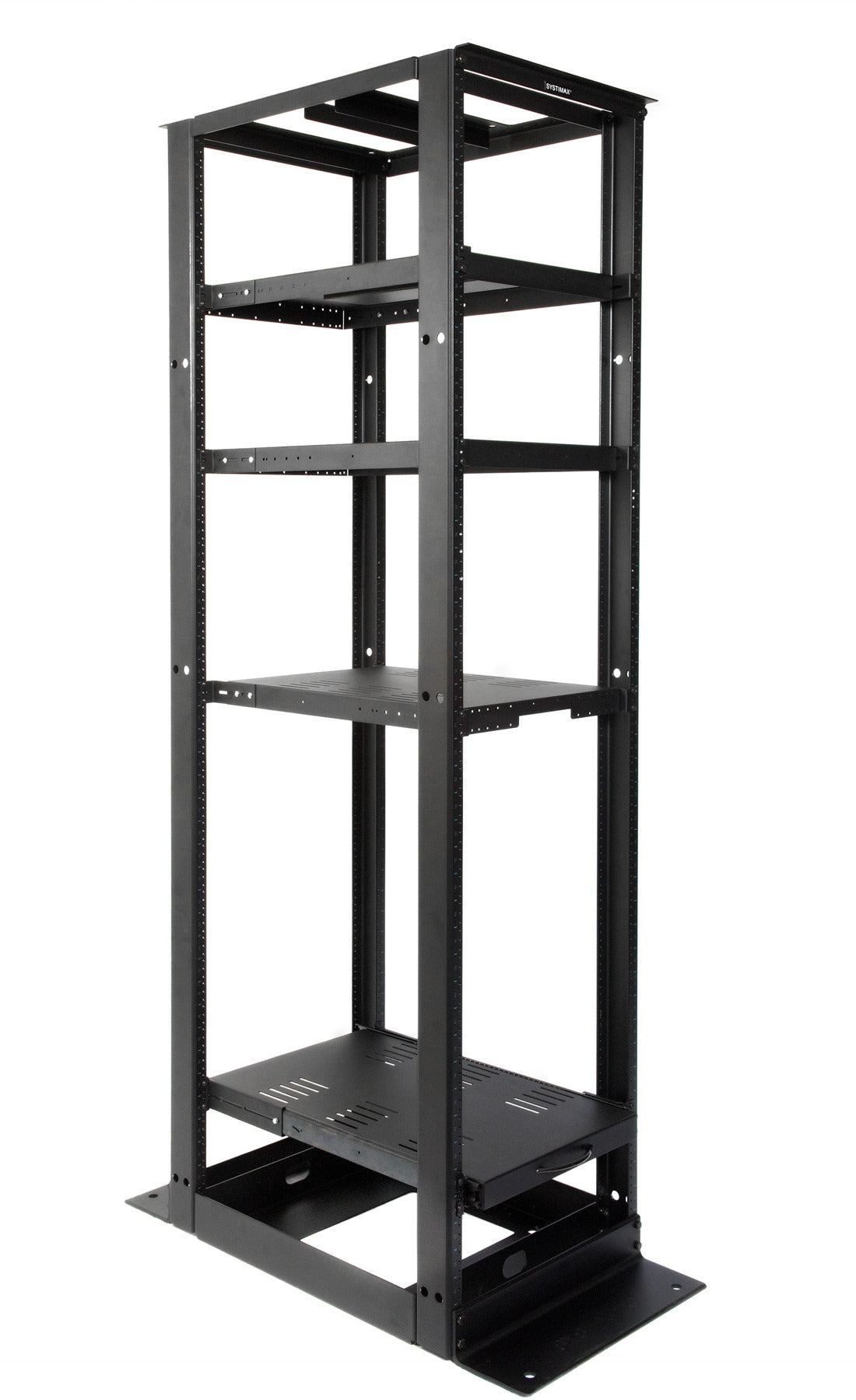 Commscope RK4P45-36A | Equipment Rack, 4-Post, 36 in (914 mm) D x 7 ft (2134 mm) H - 19 in (482.6 mm) Alu (45U) 12-24 Tapped Rails, Black