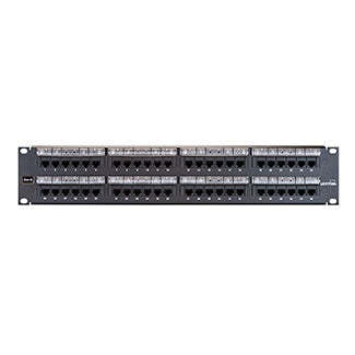 Leviton 69586-L48 | Cat 6 Flat 110-Style Patch Panel, 48-Port, 2RU, Magnifying Lens Label Holder