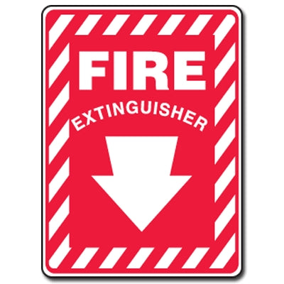Accuform Signs MFXG908VP | Fire Safety Signs Fire Extinguisher with Down Arrow, Plastic, 14"H X 10"W
