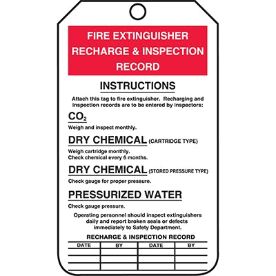 Accuform Signs MGT208CTP | Fire Extinguisher Recharge and Inspection Record, Red/Black/White