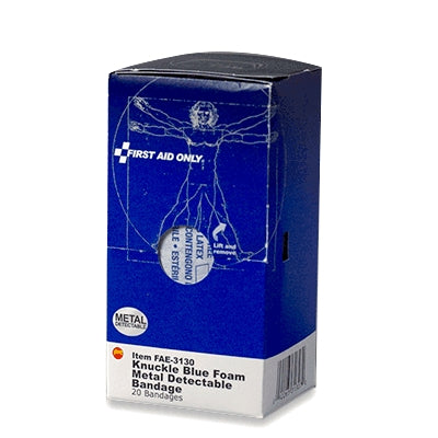 Acme United Corporation FAE-3130 | SmartCompliance First Aid Kit Refill, Blue Metal-Detectable Foam Knuckle Bandages, 20/Pkg