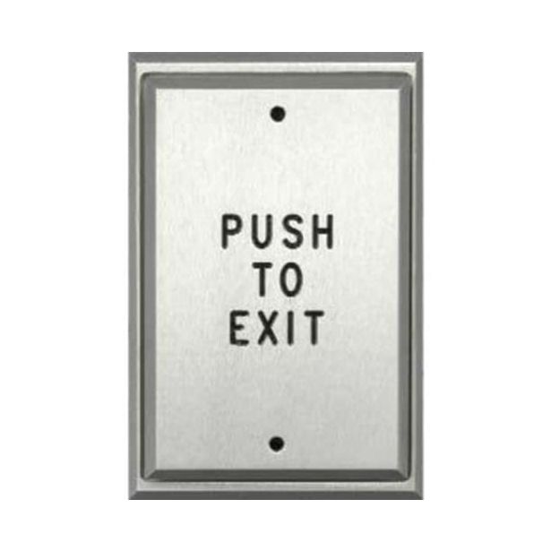 Alarm Controls PS2-111 | Single Gang Plate with DPDT Momentary Action Switch- Clear Finish- Engraved "PUSH TO EXIT" and Filled in Black Ink