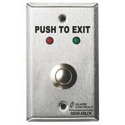 Alarm Controls TS-10 | Ul 3/4" Diameter Metal Push Button, Dpdt 4A, Momentary Continuous Contacts, "Push To Exit", Red & Green Leds, Single Gang Stainless Steel Plate